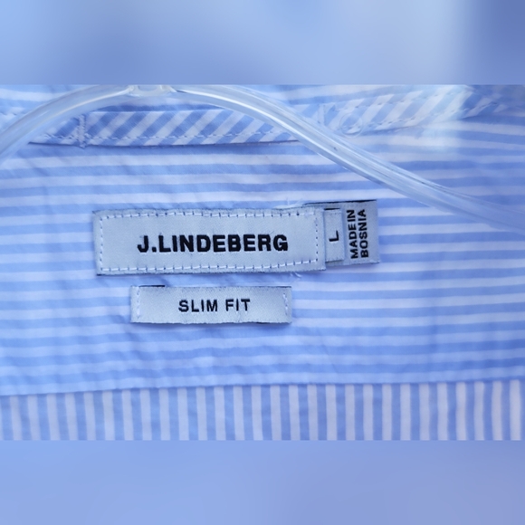 LARGE men J. LINDEBERG stripe slim fit short sleeve button down shirt SLIM FIT - Picture 16 of 16